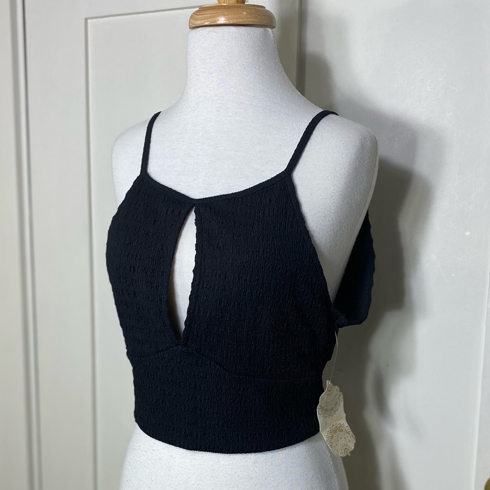 Altar'd State Black Keyhole Open Back Crop Shirt